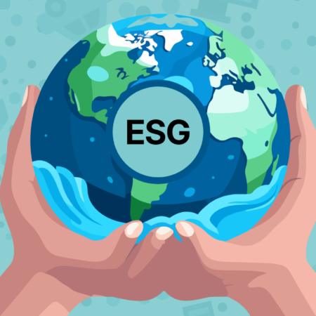esg disclosures illustration, showing two hands holding earth with esg text in the middle
