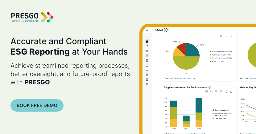 promotional banner for Presgo ESG reporting software