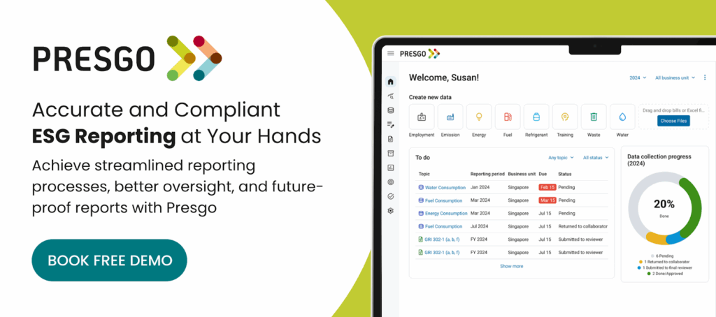 promotional banner for Presgo ESG reporting software