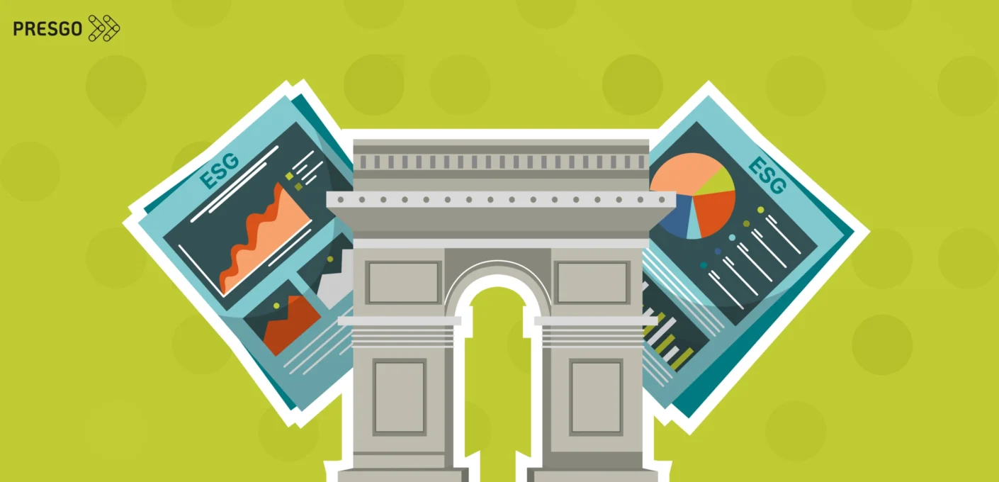 Image showing a French iconic building with two rectangular elements showing charts and checklists