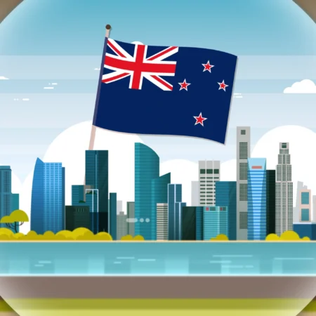 banner image for the What is New Zealand's Emissions Reduction Plan (ERP) for Net Zero? article, showing the Presgo logo and the New Zealand flag and skyscrapers highlighted and focused inside a circle