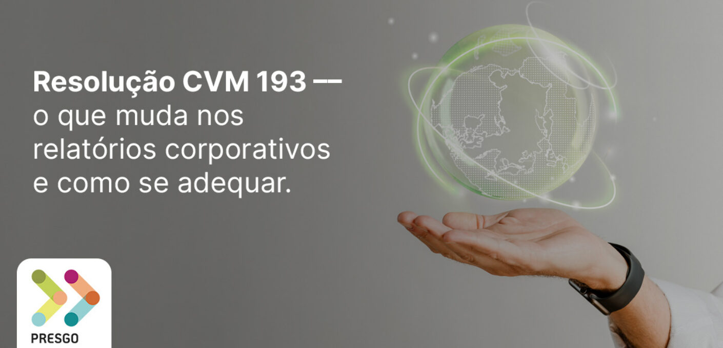 Mão segurando holograma do globo terrestre digital representando a integração de dados ESG e conformidade com a Resolução CVM 193.
