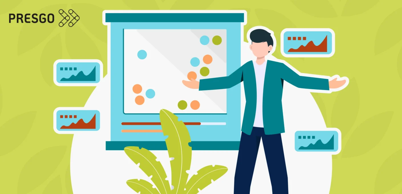 Graphic showing a man presenting in front of a materiality matrix.