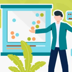 Graphic showing a man presenting in front of a materiality matrix.