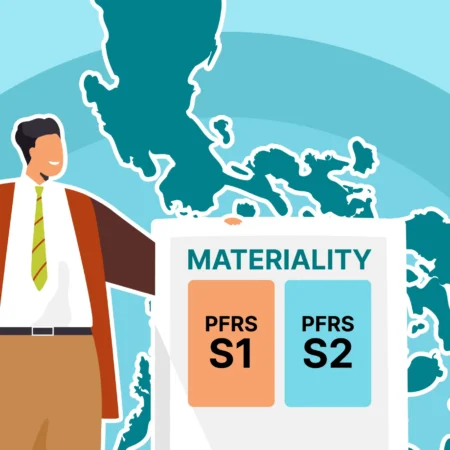 Why Start with Materiality Assessments in ESG: A Guide for Philippine Companies article cover image showing the Philippine map behind a person holding a materiality board with PFRS S1 and PFRS S2 cards
