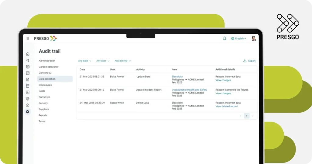 Laptop screen showing Presgo software