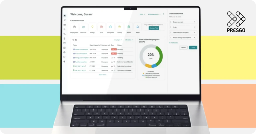 Laptop screen showing Presgo software and its data collection features