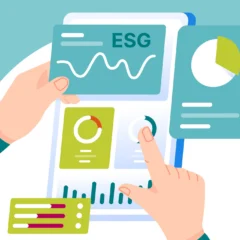 Graphic of two hands navigating a digitalised ESG report