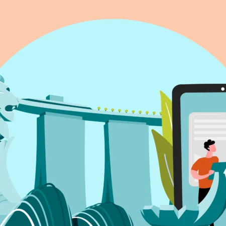 banner image for the Latest on ESG Singapore: Mandatory Climate Reporting in 2026 article, showing the Presgo logo,  Singapore structures, such as the Merlion and the Marina Bay Sands, and images of a tablet and two persons