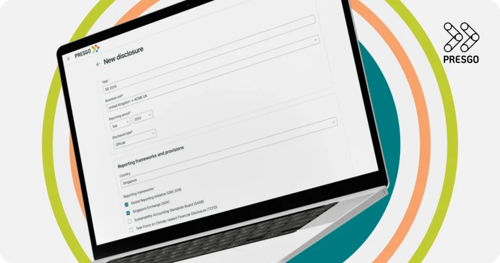 A laptop screen displaying Presgo's Disclosure Hub feature in action