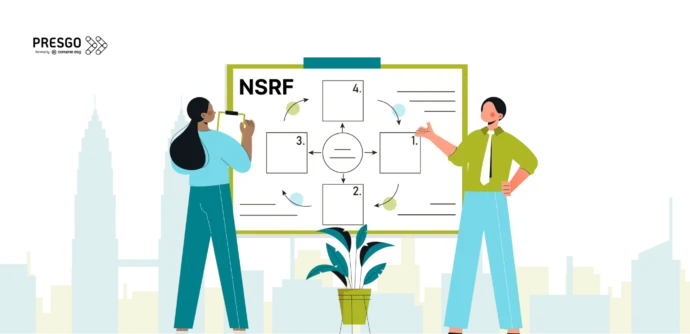 Illustration of two people looking at an NSRF flowchart.