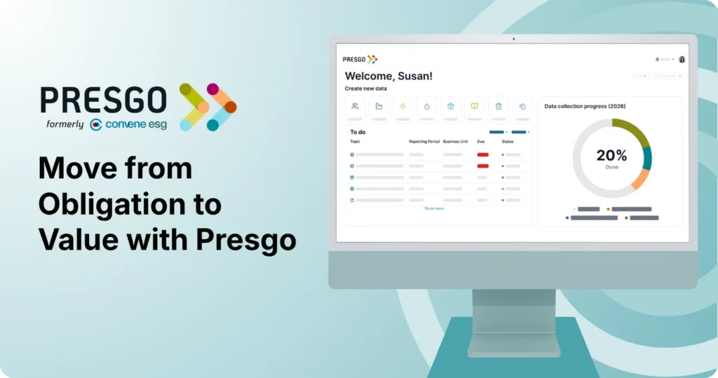 A computer screen shows Presgo software in action