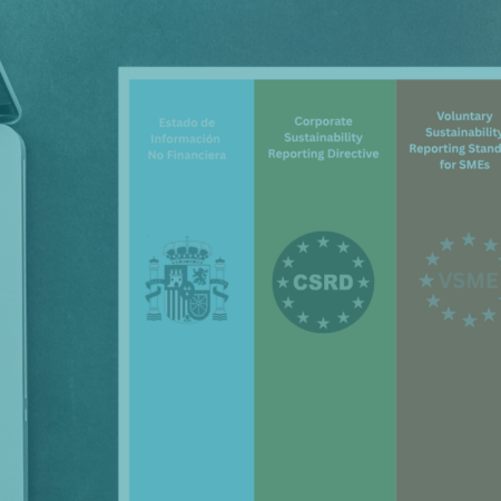 Portada del blog Presgo comparando EINF, CSRD y VSME con los emblemas de España, la UE y las pymes sobre fondo verde azulado.