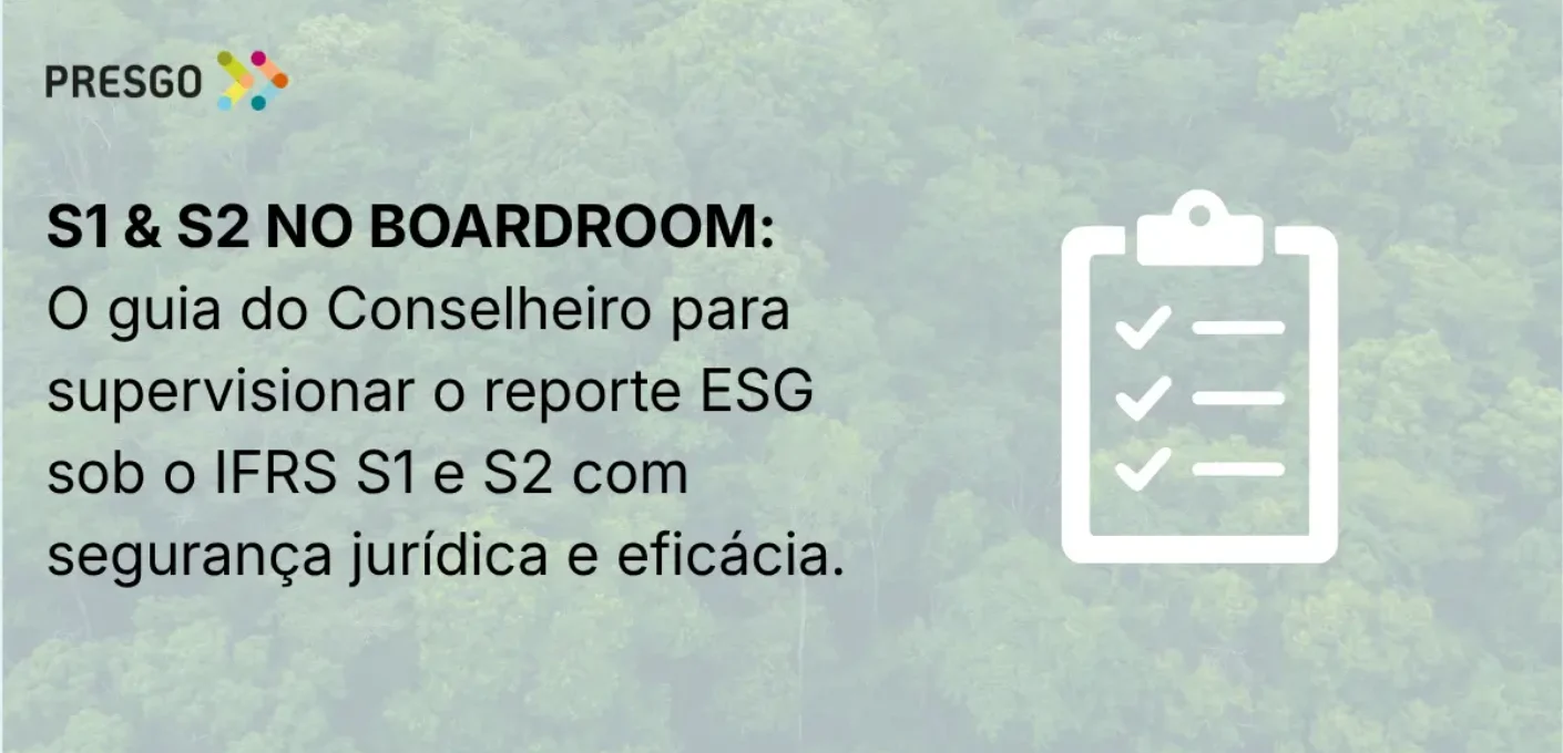 Banner principal do guia de supervisão do IFRS S1 e S2 para conselhos de administração por Presgo e Convene